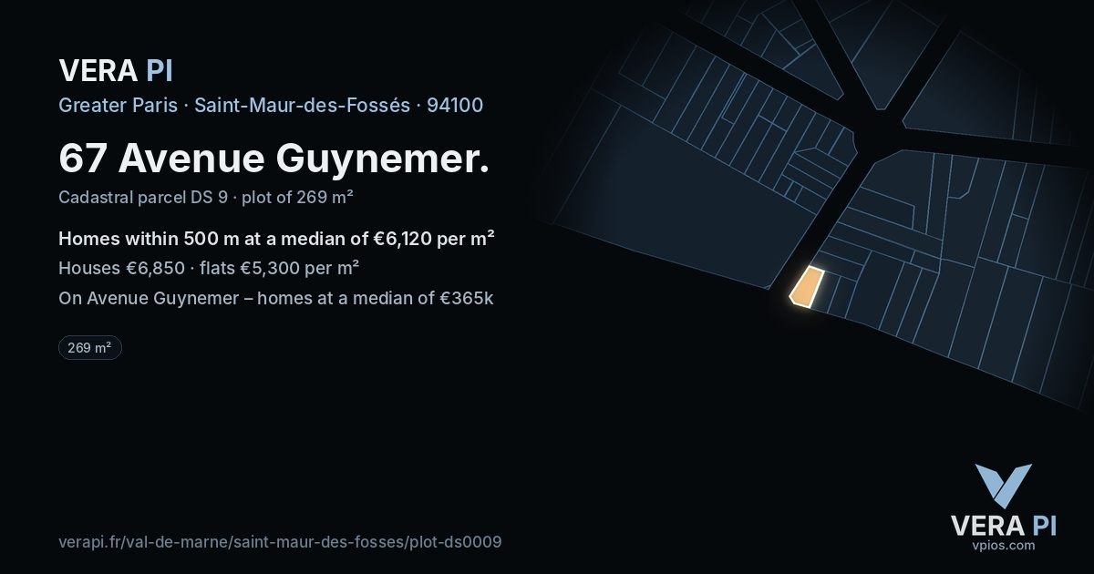 67 Avenue Guynemer, Saint-Maur-des-Fossés at night – the plot lit, the parcels around coloured by the prices near them
