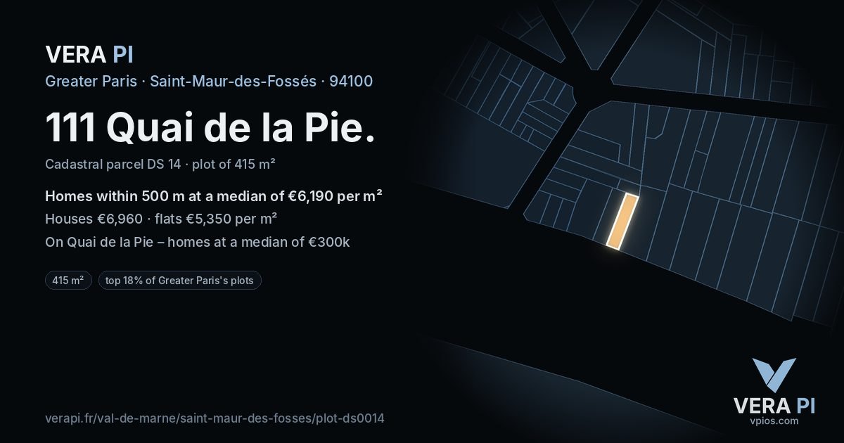 111 Quai de la Pie, Saint-Maur-des-Fossés at night – the plot lit, the parcels around coloured by the prices near them
