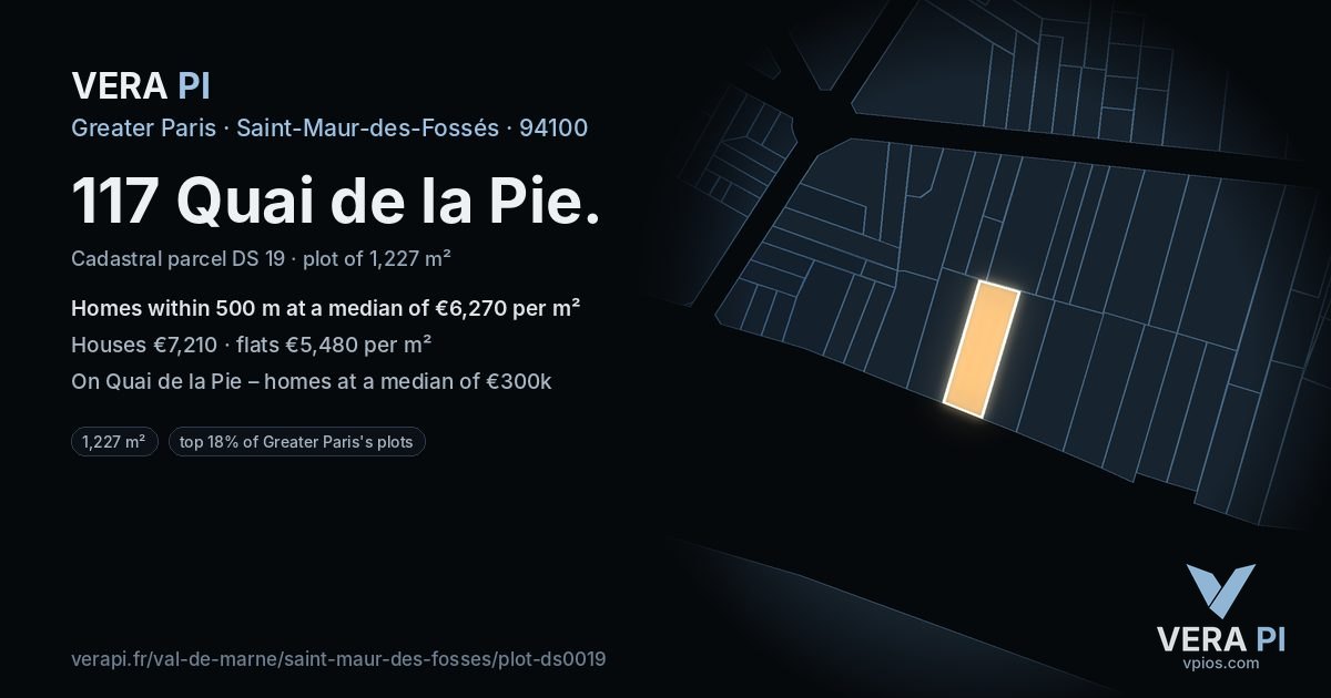 117 Quai de la Pie, Saint-Maur-des-Fossés at night – the plot lit, the parcels around coloured by the prices near them