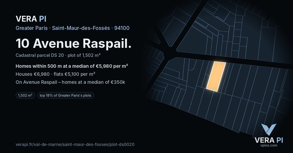 10 Avenue Raspail, Saint-Maur-des-Fossés at night – the plot lit, the parcels around coloured by the prices near them