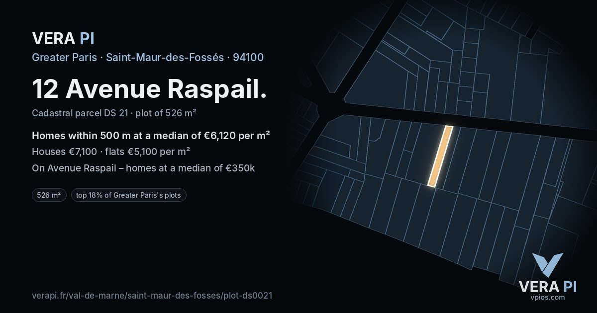 12 Avenue Raspail, Saint-Maur-des-Fossés at night – the plot lit, the parcels around coloured by the prices near them