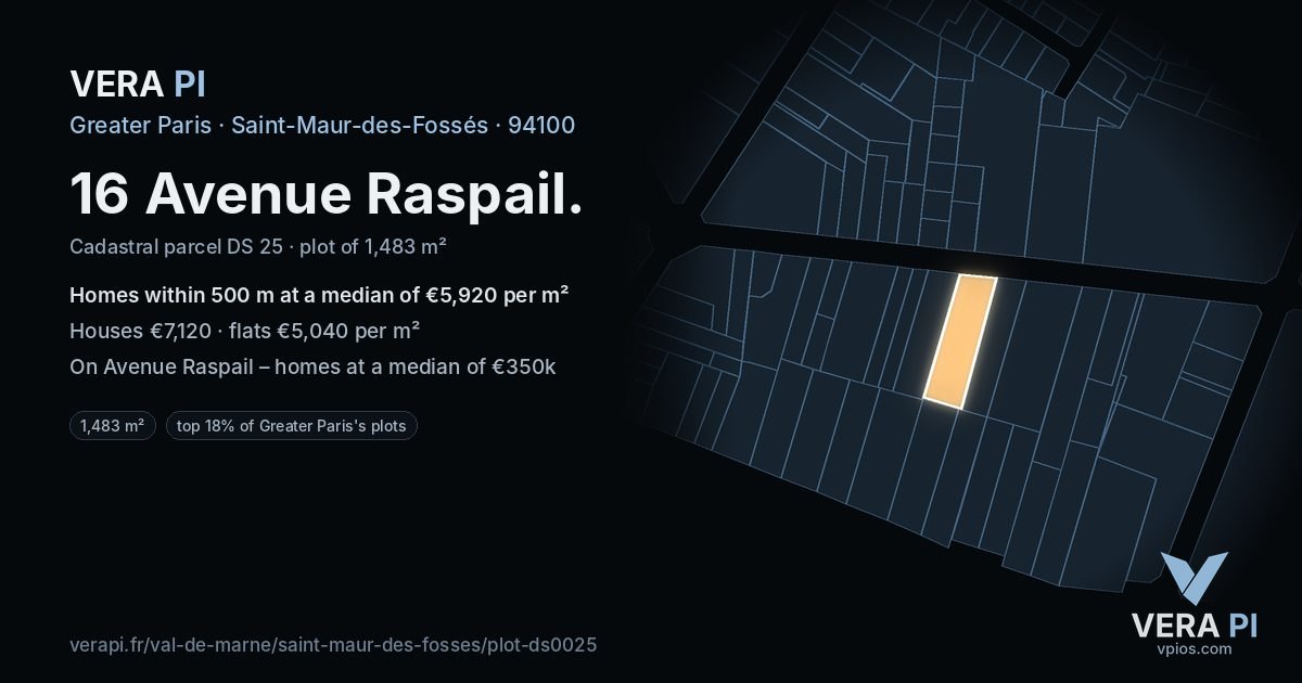 16 Avenue Raspail, Saint-Maur-des-Fossés at night – the plot lit, the parcels around coloured by the prices near them