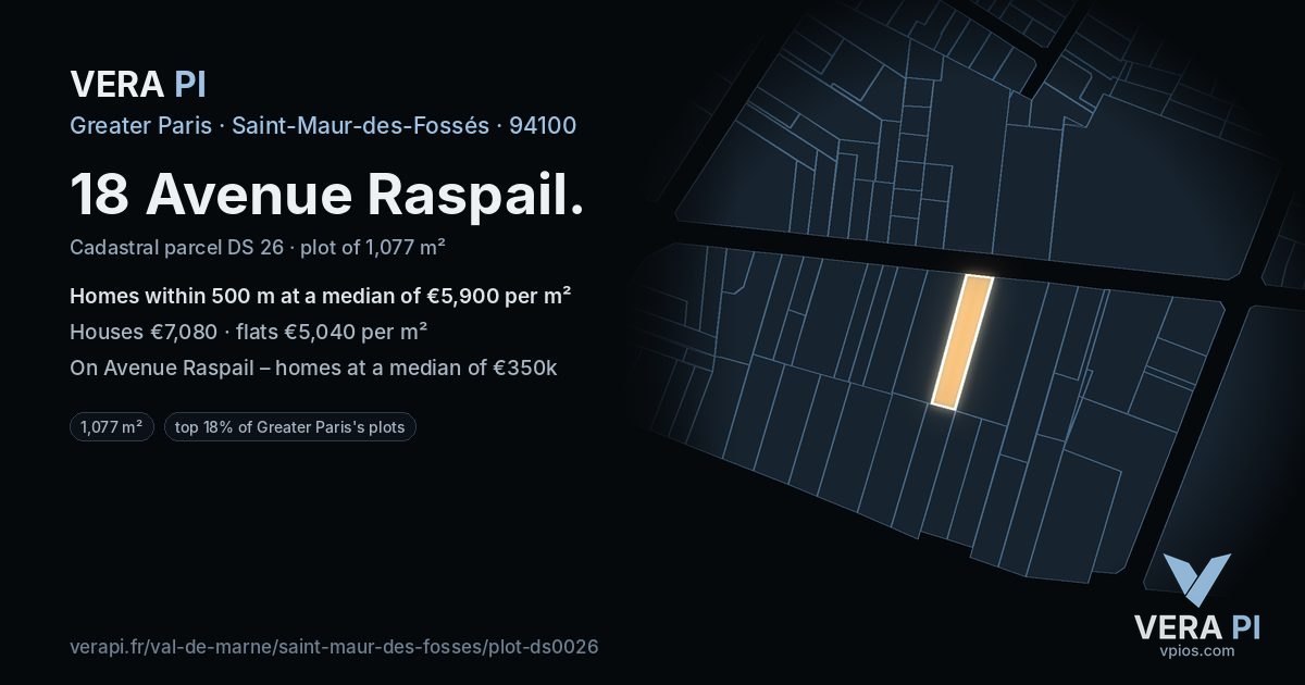 18 Avenue Raspail, Saint-Maur-des-Fossés at night – the plot lit, the parcels around coloured by the prices near them