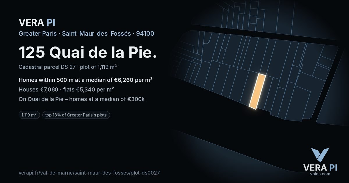125 Quai de la Pie, Saint-Maur-des-Fossés at night – the plot lit, the parcels around coloured by the prices near them