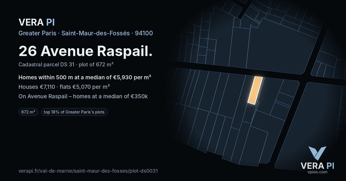 26 Avenue Raspail, Saint-Maur-des-Fossés at night – the plot lit, the parcels around coloured by the prices near them