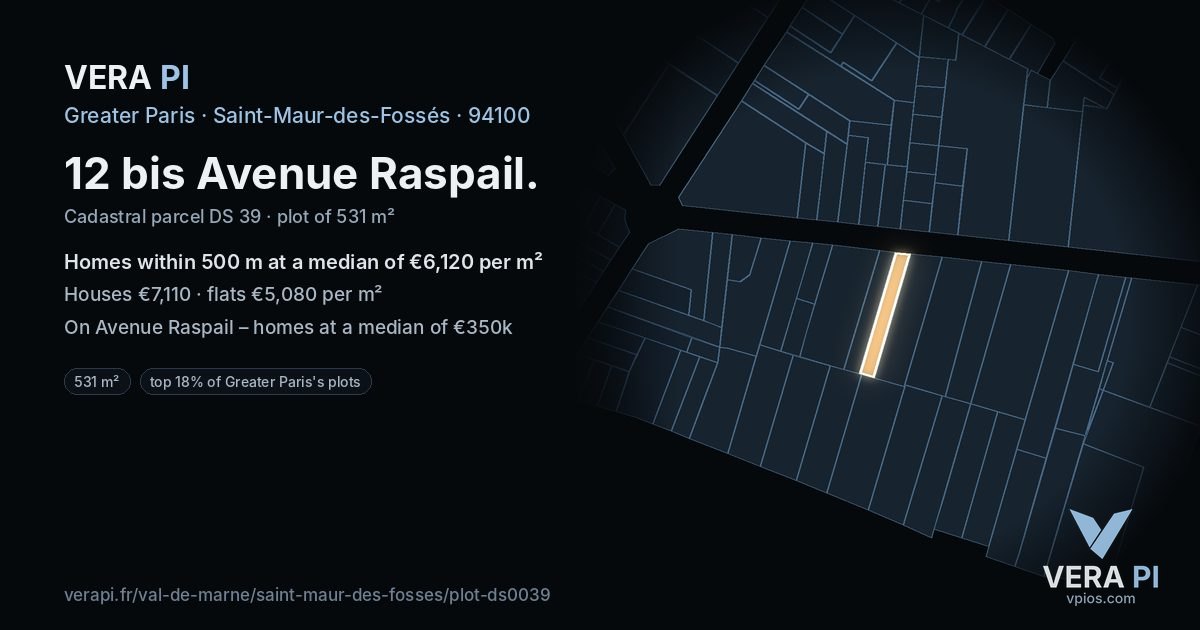 12 bis Avenue Raspail, Saint-Maur-des-Fossés at night – the plot lit, the parcels around coloured by the prices near them