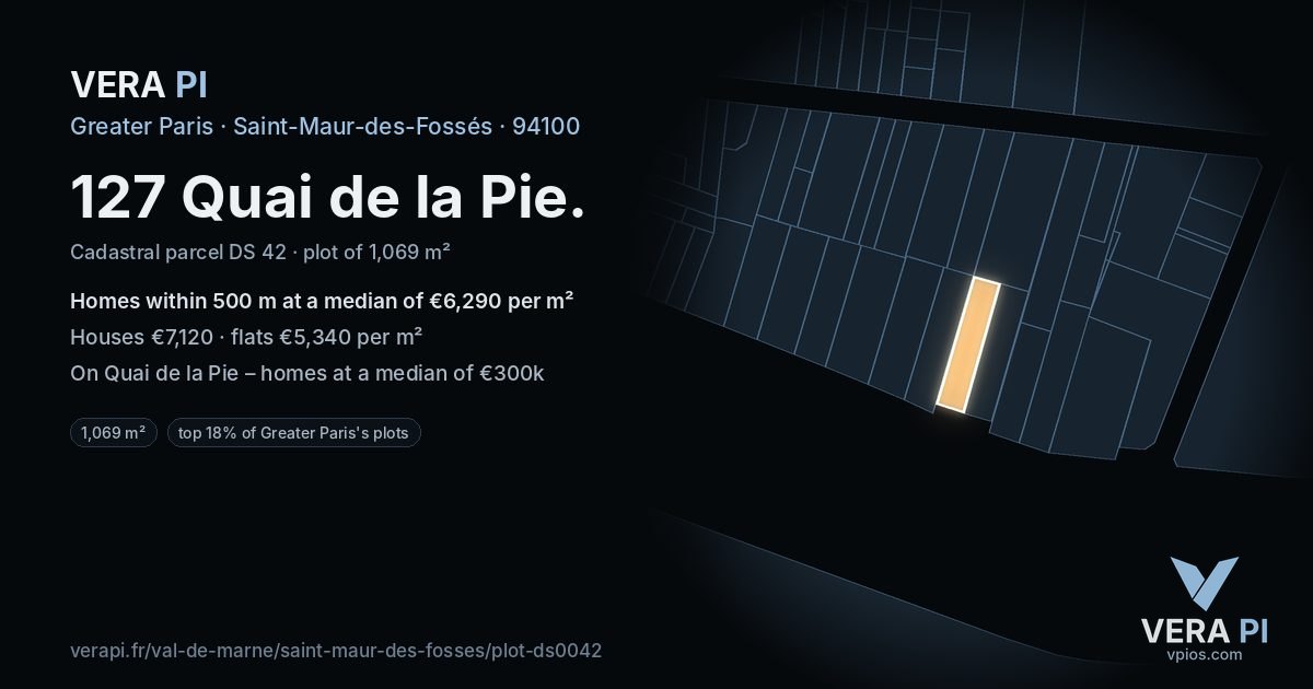 127 Quai de la Pie, Saint-Maur-des-Fossés at night – the plot lit, the parcels around coloured by the prices near them