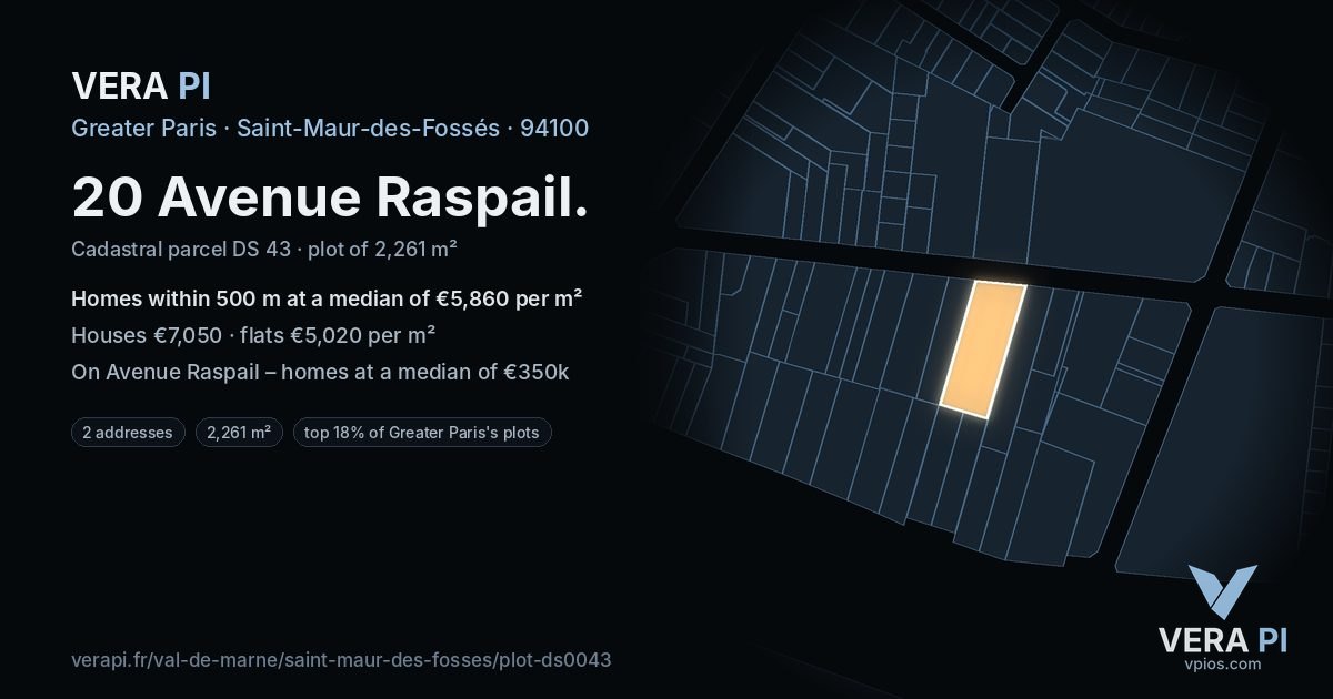20 Avenue Raspail, Saint-Maur-des-Fossés at night – the plot lit, the parcels around coloured by the prices near them