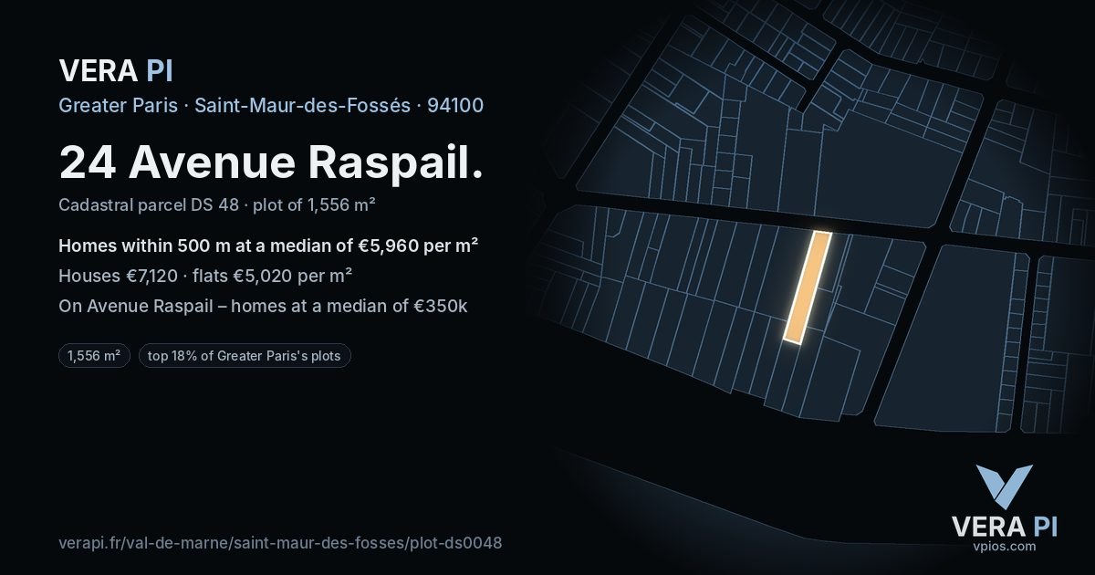 24 Avenue Raspail, Saint-Maur-des-Fossés at night – the plot lit, the parcels around coloured by the prices near them