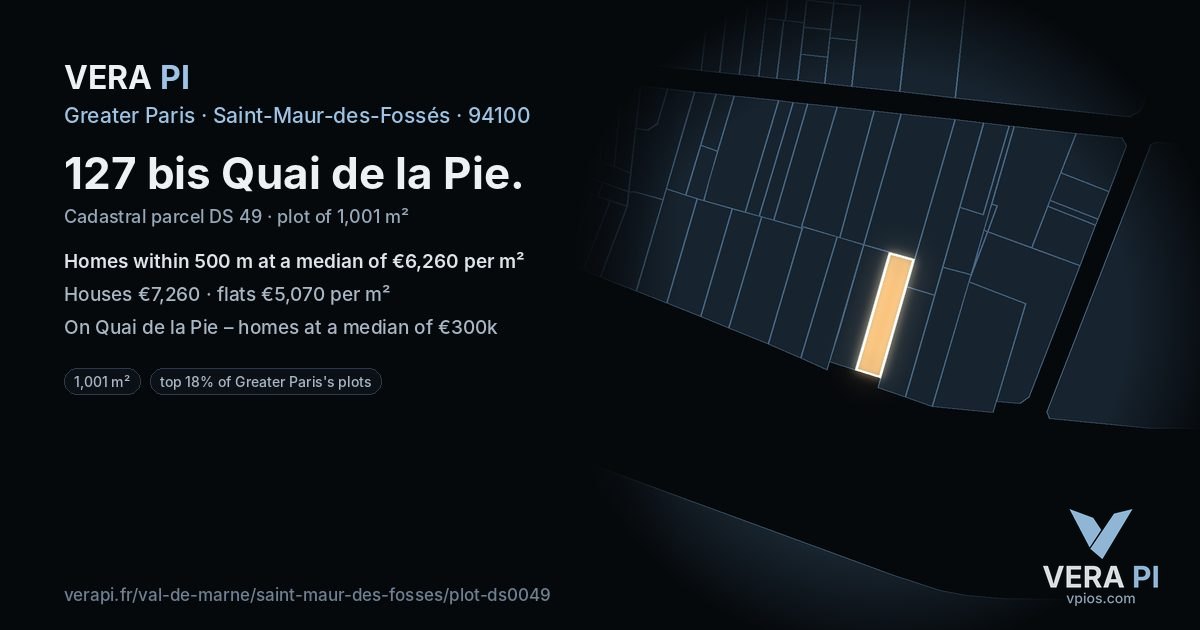 127 bis Quai de la Pie, Saint-Maur-des-Fossés at night – the plot lit, the parcels around coloured by the prices near them
