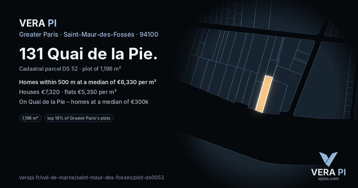 131 Quai de la Pie, Saint-Maur-des-Fossés at night – the plot lit, the parcels around coloured by the prices near them