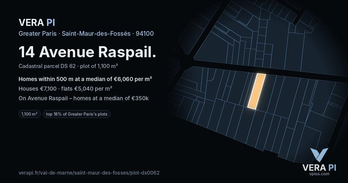 14 Avenue Raspail, Saint-Maur-des-Fossés at night – the plot lit, the parcels around coloured by the prices near them