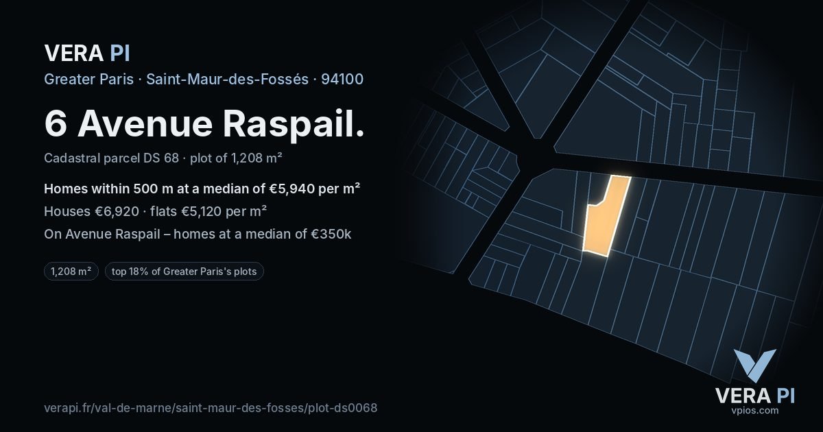 6 Avenue Raspail, Saint-Maur-des-Fossés at night – the plot lit, the parcels around coloured by the prices near them