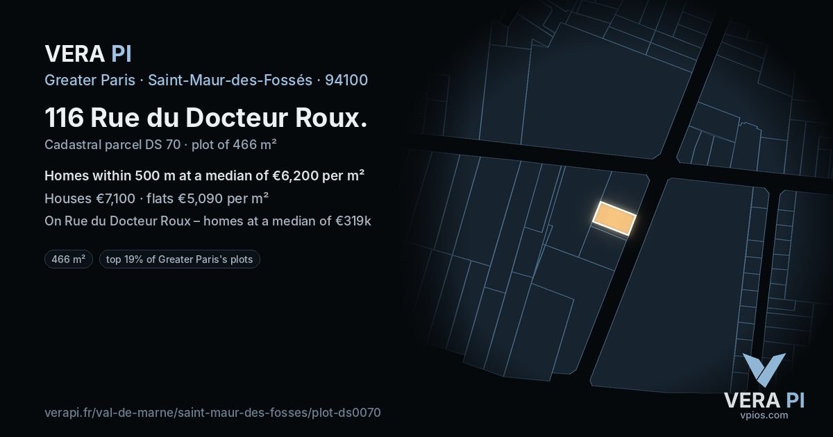 116 Rue du Docteur Roux, Saint-Maur-des-Fossés at night – the plot lit, the parcels around coloured by the prices near them