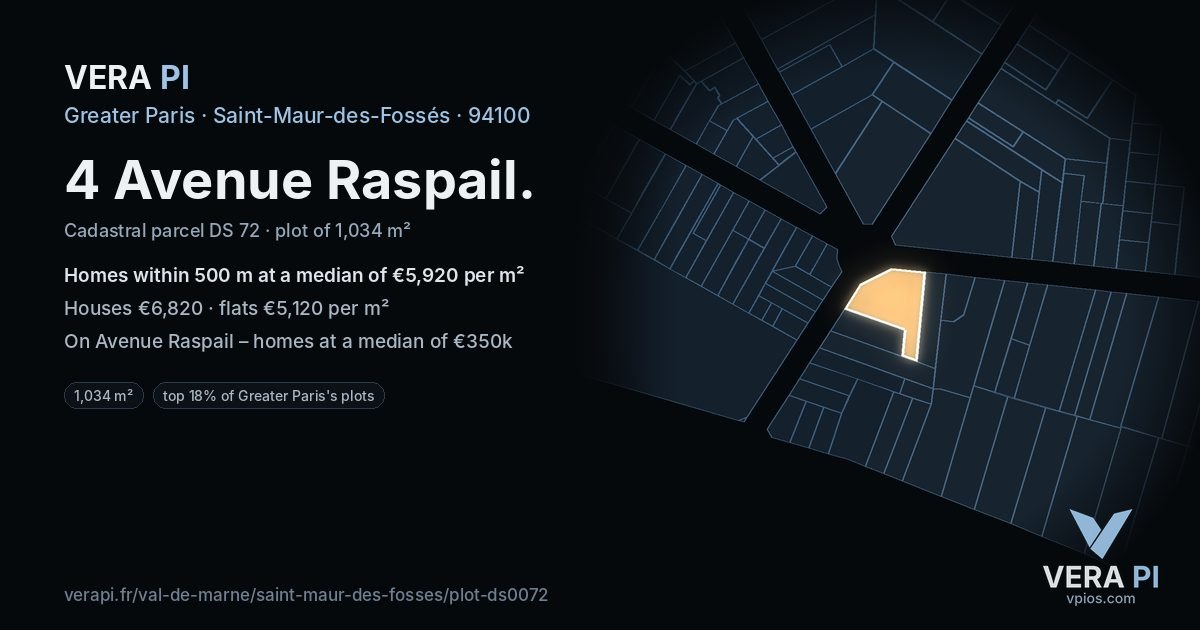 4 Avenue Raspail, Saint-Maur-des-Fossés at night – the plot lit, the parcels around coloured by the prices near them