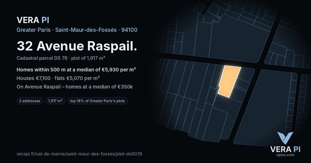 32 Avenue Raspail, Saint-Maur-des-Fossés at night – the plot lit, the parcels around coloured by the prices near them
