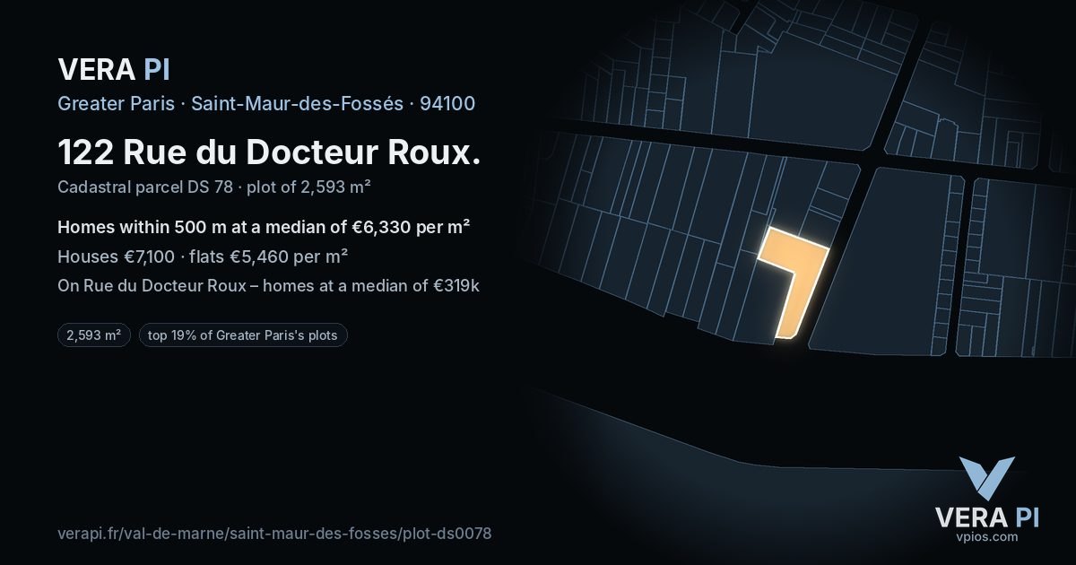 122 Rue du Docteur Roux, Saint-Maur-des-Fossés at night – the plot lit, the parcels around coloured by the prices near them