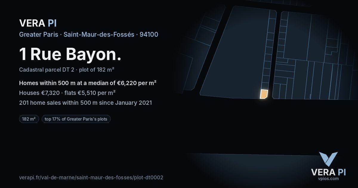 1 Rue Bayon, Saint-Maur-des-Fossés at night – the plot lit, the parcels around coloured by the prices near them
