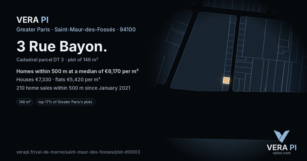 3 Rue Bayon, Saint-Maur-des-Fossés at night – the plot lit, the parcels around coloured by the prices near them