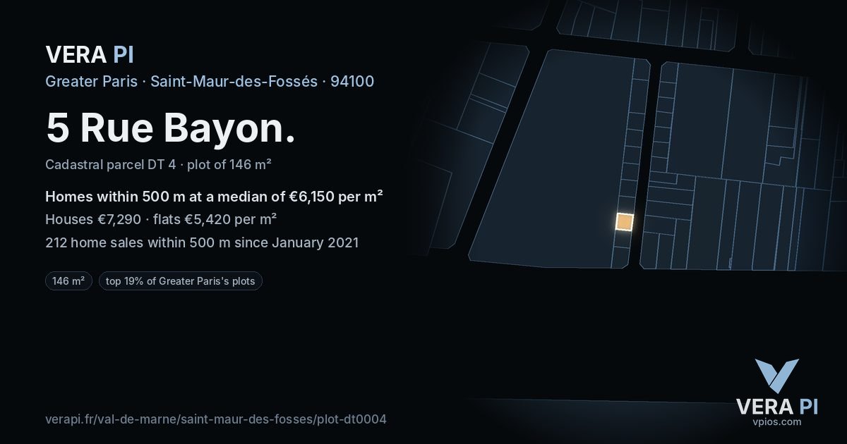 5 Rue Bayon, Saint-Maur-des-Fossés at night – the plot lit, the parcels around coloured by the prices near them