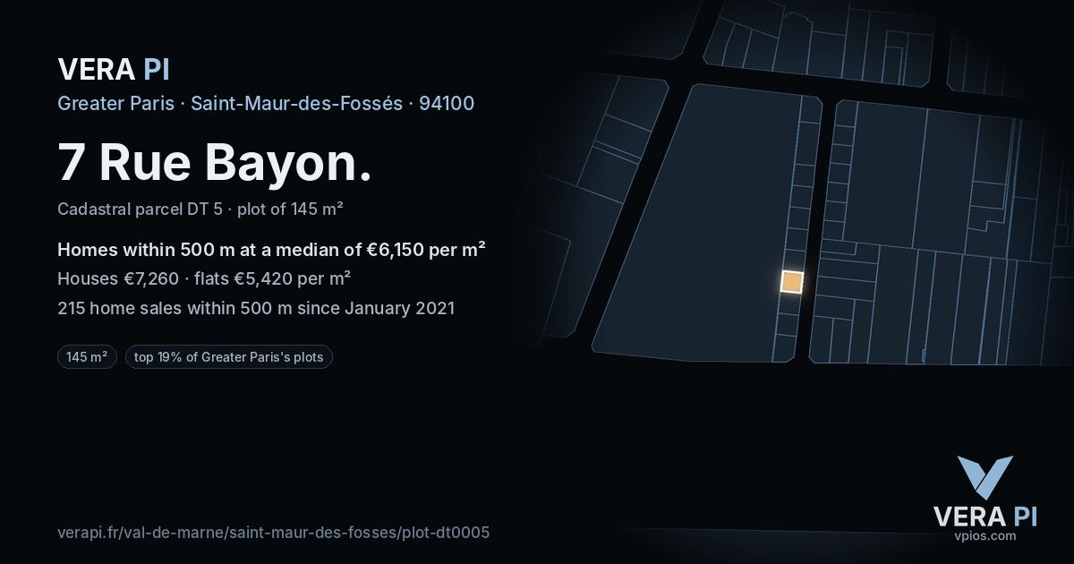 7 Rue Bayon, Saint-Maur-des-Fossés at night – the plot lit, the parcels around coloured by the prices near them
