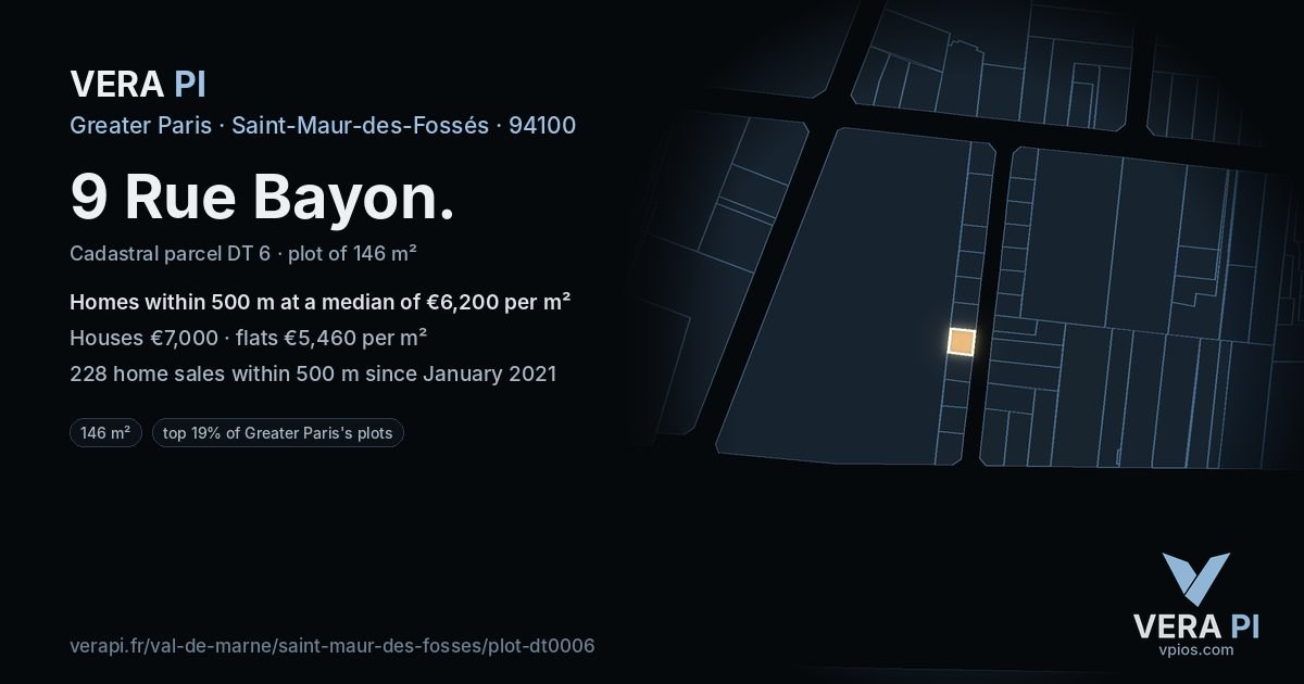9 Rue Bayon, Saint-Maur-des-Fossés at night – the plot lit, the parcels around coloured by the prices near them