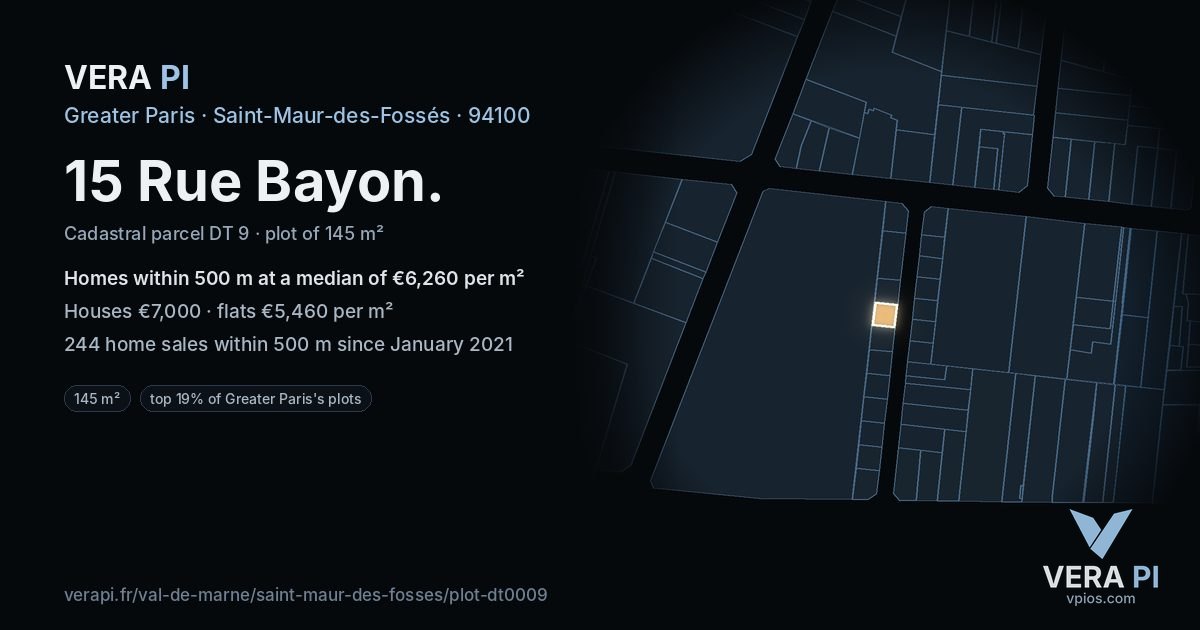 15 Rue Bayon, Saint-Maur-des-Fossés at night – the plot lit, the parcels around coloured by the prices near them