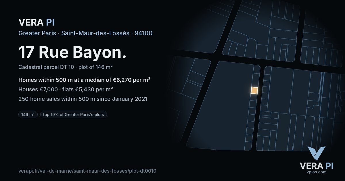 17 Rue Bayon, Saint-Maur-des-Fossés at night – the plot lit, the parcels around coloured by the prices near them
