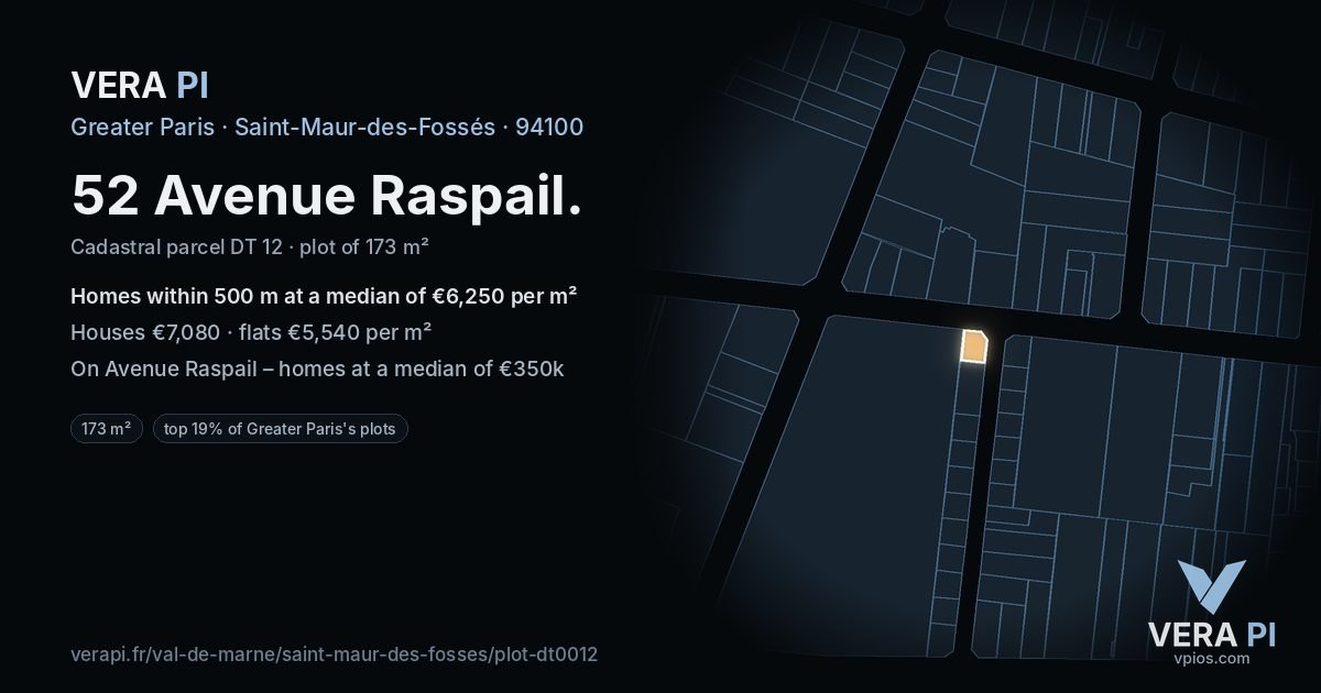52 Avenue Raspail, Saint-Maur-des-Fossés at night – the plot lit, the parcels around coloured by the prices near them
