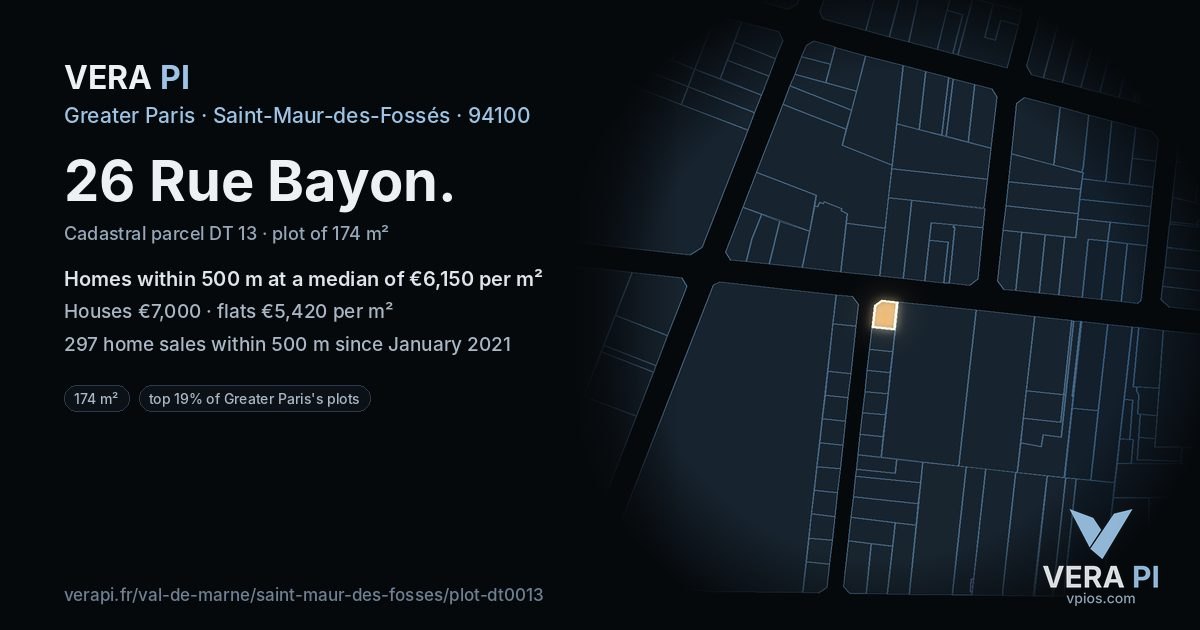 26 Rue Bayon, Saint-Maur-des-Fossés at night – the plot lit, the parcels around coloured by the prices near them