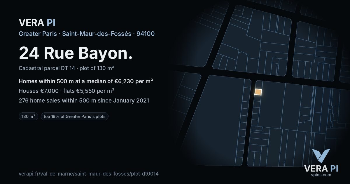 24 Rue Bayon, Saint-Maur-des-Fossés at night – the plot lit, the parcels around coloured by the prices near them