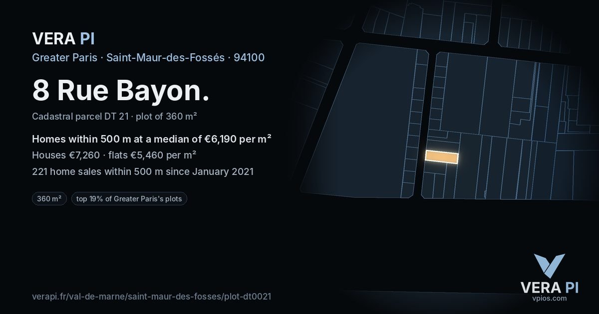 8 Rue Bayon, Saint-Maur-des-Fossés at night – the plot lit, the parcels around coloured by the prices near them