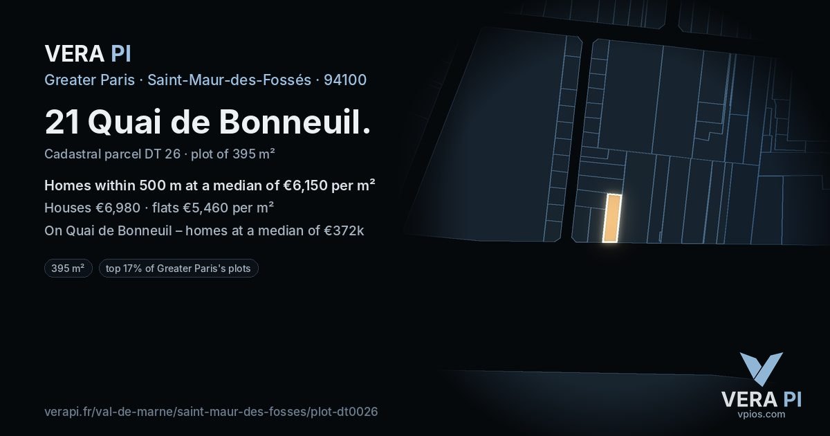 21 Quai de Bonneuil, Saint-Maur-des-Fossés at night – the plot lit, the parcels around coloured by the prices near them