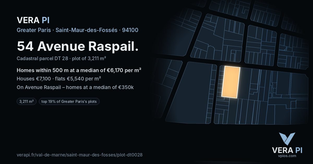 54 Avenue Raspail, Saint-Maur-des-Fossés at night – the plot lit, the parcels around coloured by the prices near them