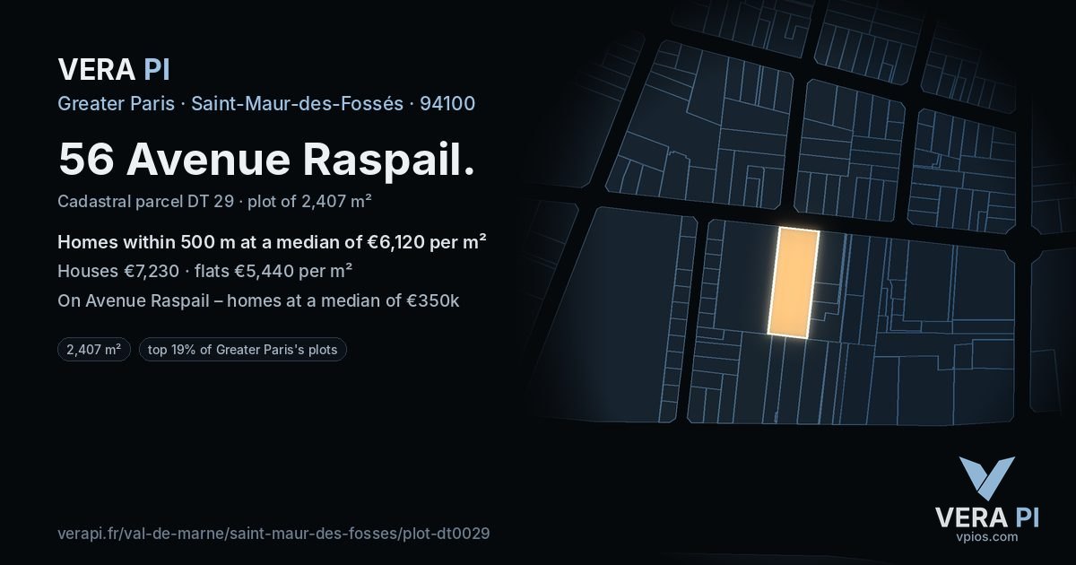 56 Avenue Raspail, Saint-Maur-des-Fossés at night – the plot lit, the parcels around coloured by the prices near them