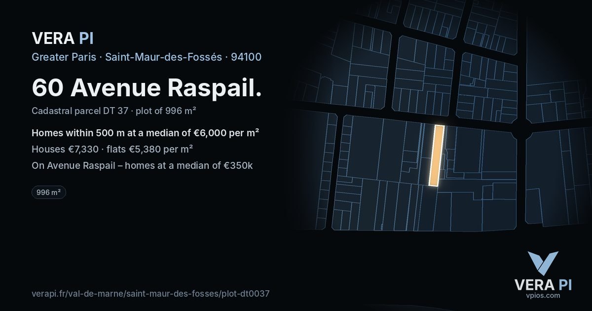 60 Avenue Raspail, Saint-Maur-des-Fossés at night – the plot lit, the parcels around coloured by the prices near them