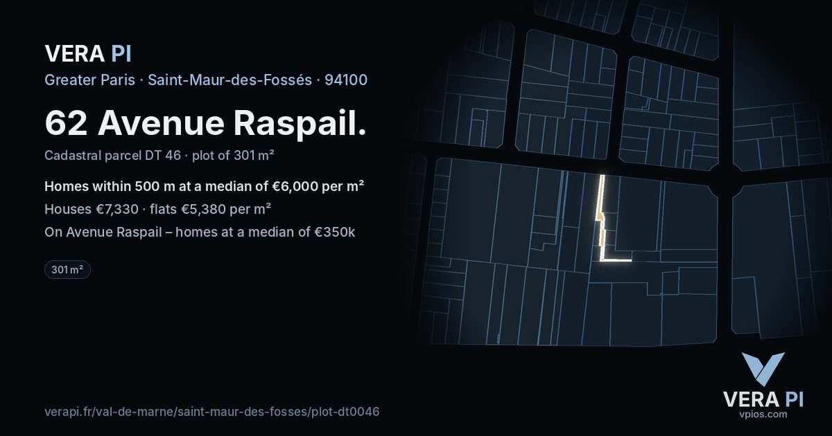 62 Avenue Raspail, Saint-Maur-des-Fossés at night – the plot lit, the parcels around coloured by the prices near them