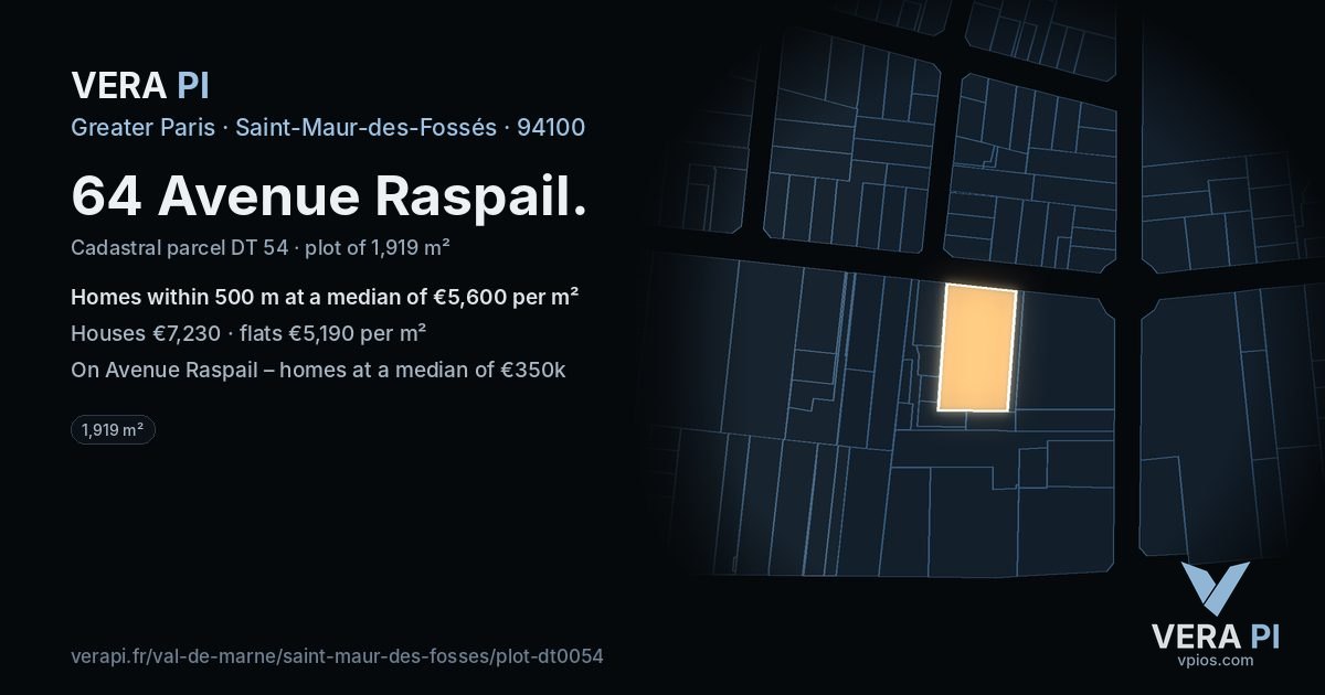 64 Avenue Raspail, Saint-Maur-des-Fossés at night – the plot lit, the parcels around coloured by the prices near them
