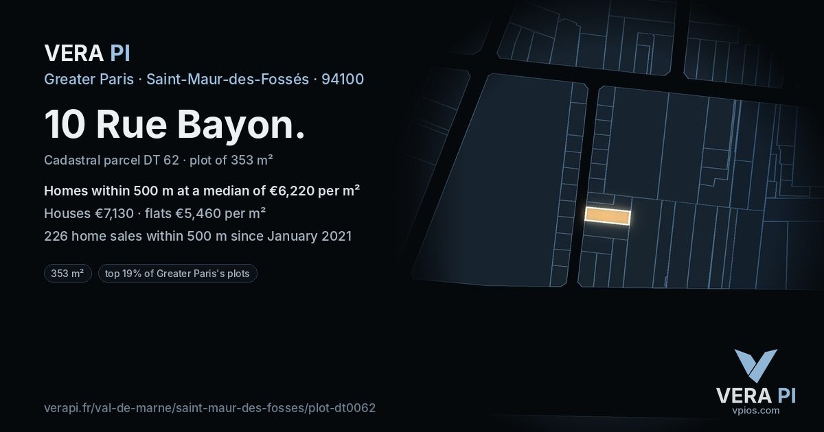 10 Rue Bayon, Saint-Maur-des-Fossés at night – the plot lit, the parcels around coloured by the prices near them