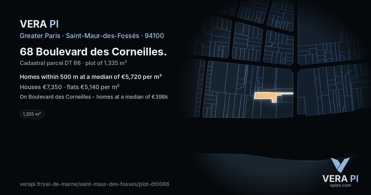 68 Boulevard des Corneilles, Saint-Maur-des-Fossés at night – the plot lit, the parcels around coloured by the prices near them