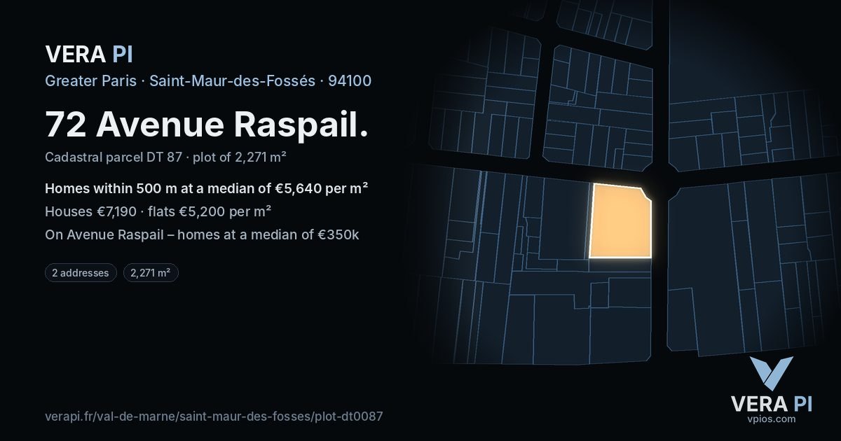 72 Avenue Raspail, Saint-Maur-des-Fossés at night – the plot lit, the parcels around coloured by the prices near them