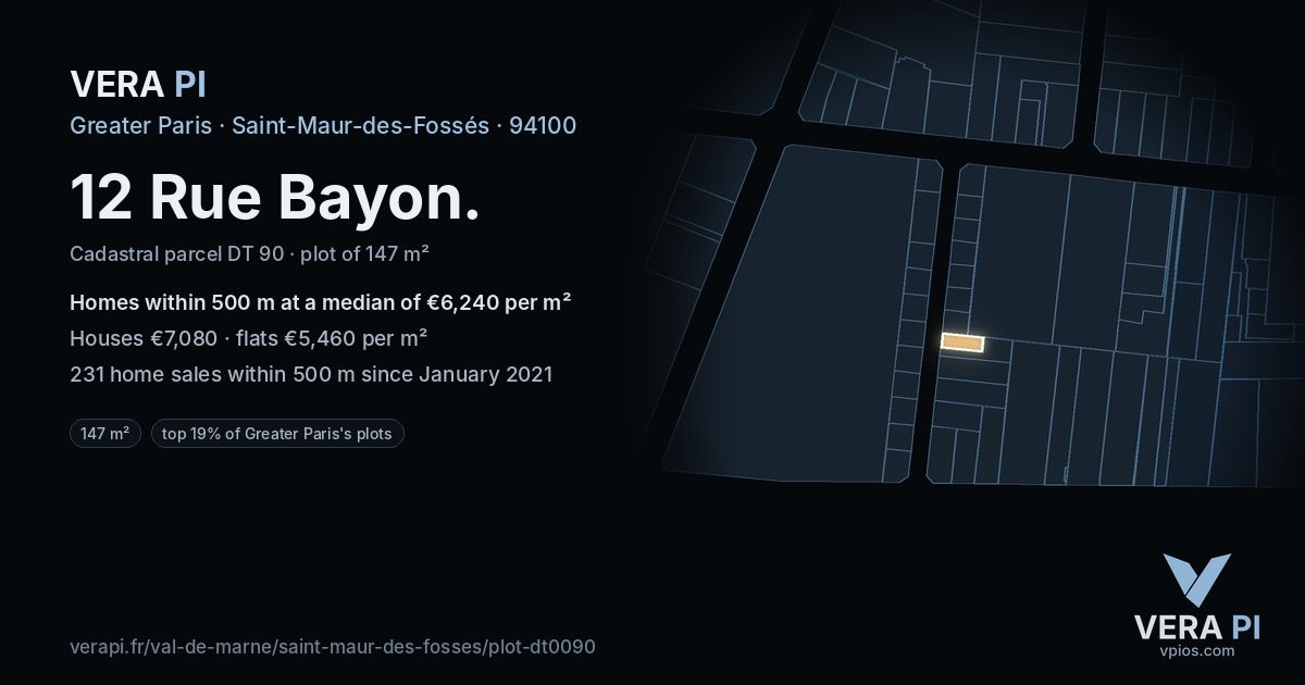 12 Rue Bayon, Saint-Maur-des-Fossés at night – the plot lit, the parcels around coloured by the prices near them