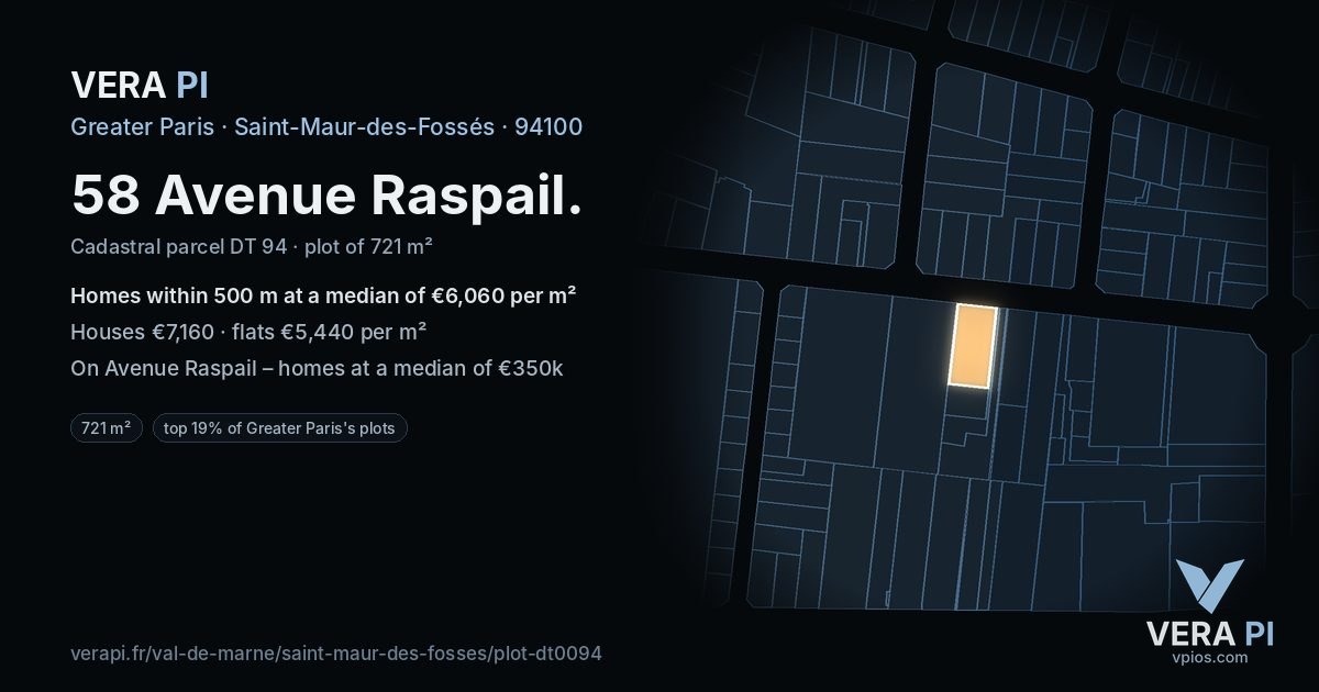 58 Avenue Raspail, Saint-Maur-des-Fossés at night – the plot lit, the parcels around coloured by the prices near them