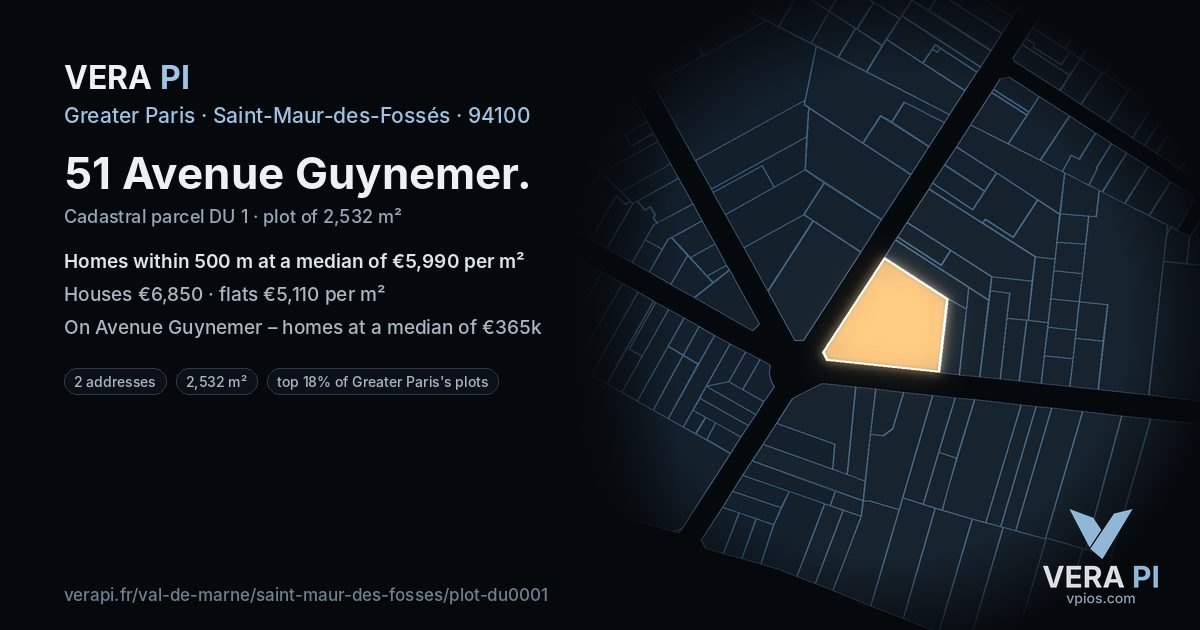 51 Avenue Guynemer, Saint-Maur-des-Fossés at night – the plot lit, the parcels around coloured by the prices near them