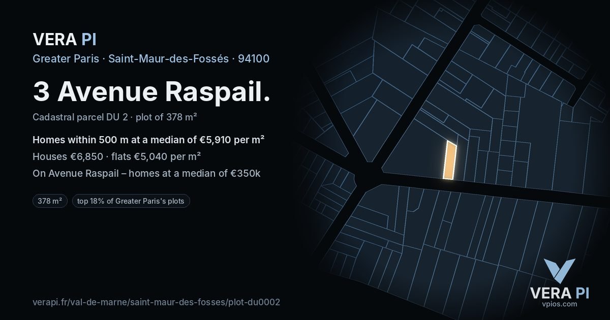 3 Avenue Raspail, Saint-Maur-des-Fossés at night – the plot lit, the parcels around coloured by the prices near them
