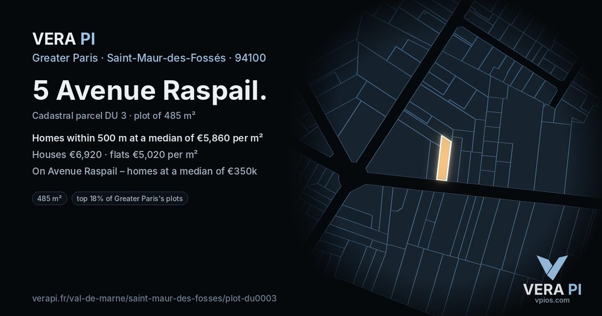 5 Avenue Raspail, Saint-Maur-des-Fossés at night – the plot lit, the parcels around coloured by the prices near them