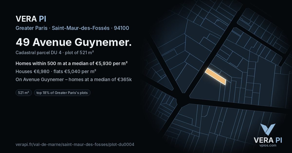 49 Avenue Guynemer, Saint-Maur-des-Fossés at night – the plot lit, the parcels around coloured by the prices near them
