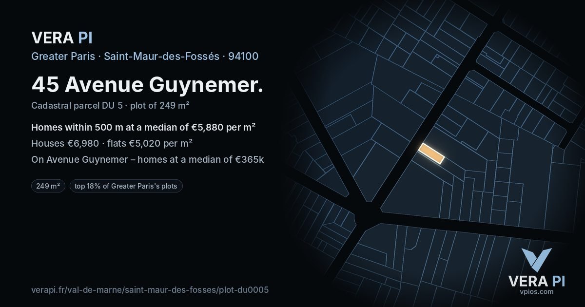 45 Avenue Guynemer, Saint-Maur-des-Fossés at night – the plot lit, the parcels around coloured by the prices near them