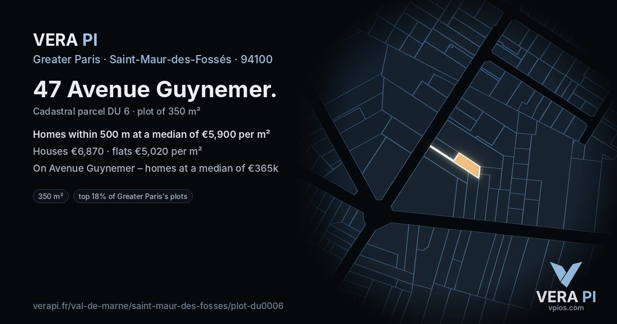 47 Avenue Guynemer, Saint-Maur-des-Fossés at night – the plot lit, the parcels around coloured by the prices near them
