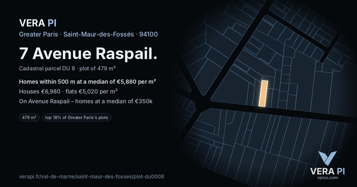 7 Avenue Raspail, Saint-Maur-des-Fossés at night – the plot lit, the parcels around coloured by the prices near them